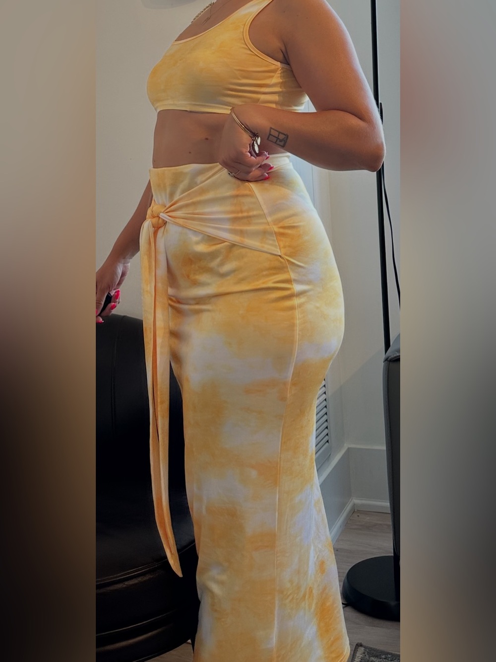 Yellow Tye dye skirt set